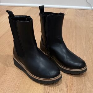 Girls Black Ankle Boots with Tan Sole